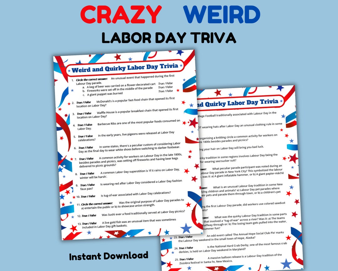 Labor Day Trivia Game, 25 Crazy Weird Trivia Questions Printable Party ...