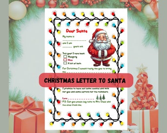 Lettera a Babbo Natale stampabile, Caro Babbo Natale, Lettera a Babbo Natale facile da stampare, Lista dei desideri di Natale, Lista dei desideri di Natale per bambini, Download istantaneo