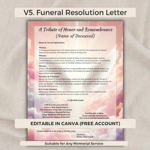 Funeral Resolution Letter A Tribute of Honor and Remembrance, An Editable Letter Template for a Funeral Program or Memorial Service Support