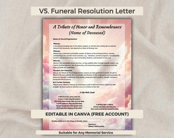 Funeral Resolution Template: Editable Church Memorial (word Document ...