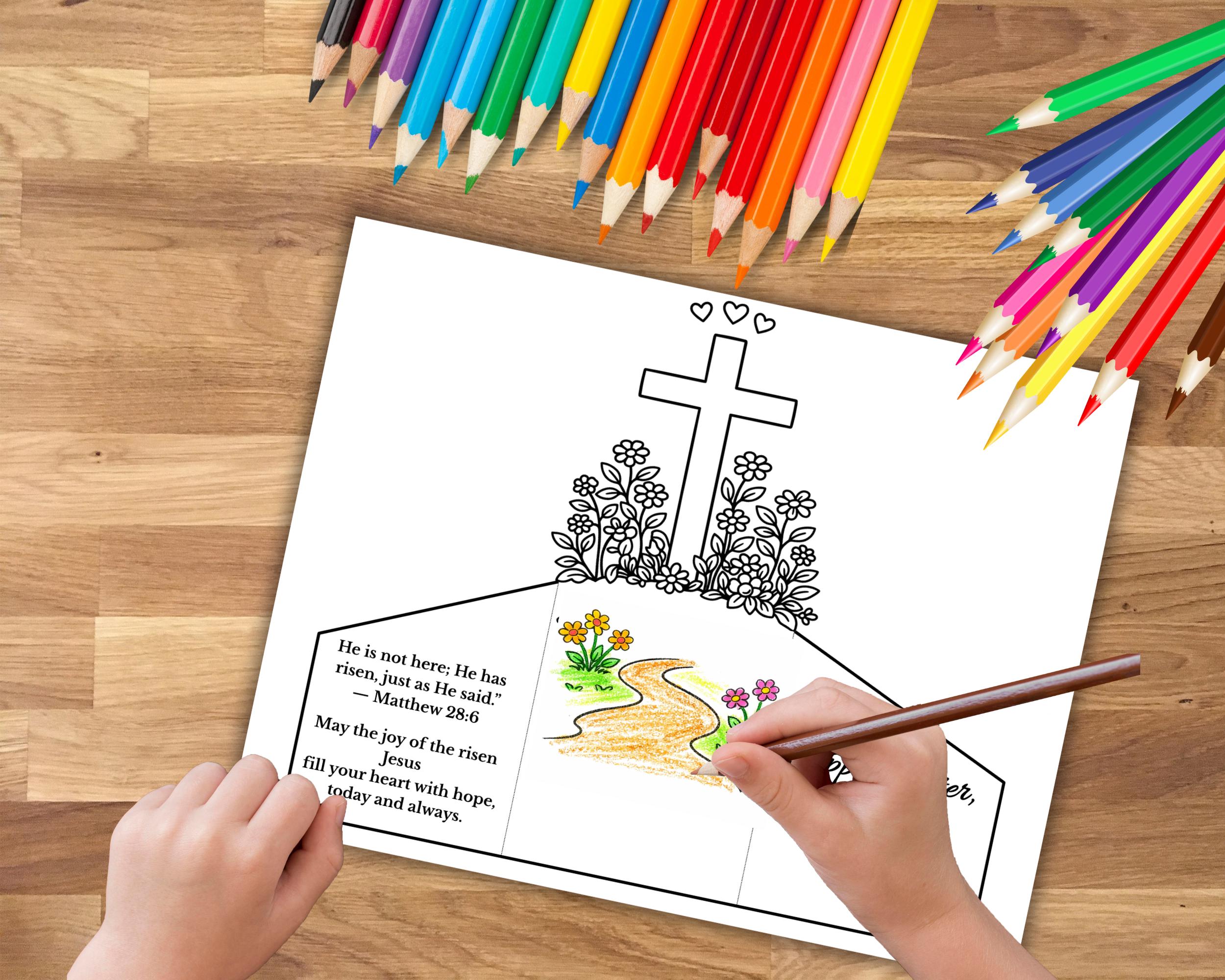 Easter Printable Kids Craft, He is Risen Foldable Card, Christian ...