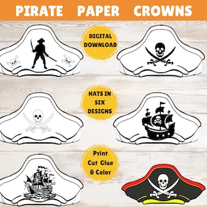 Printable Pirate Paper Crown for Kids Party Hats, Birthday Crown for Pirate Themed Birthdays or for Talk Like a Pirate Day, Pirate Costume