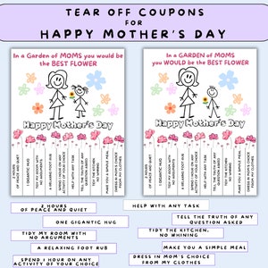 Cadeau imprimable pour une maman et un enfant pour la fête des mères, Cadeau du coeur, Flyer de la fête des Mères avec 10 coupons détachables