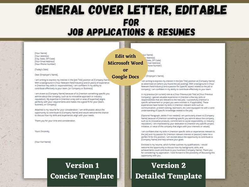 Cover Letter Template, Simple Cover Letter, Edit With Microsoft Word or ...