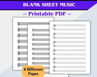 Blank Sheet Music with Treble Clef, Bass Clef, Grand Staff, Piano Sheet Music, Song Writing Composition Sheets for Music Teacher or Students