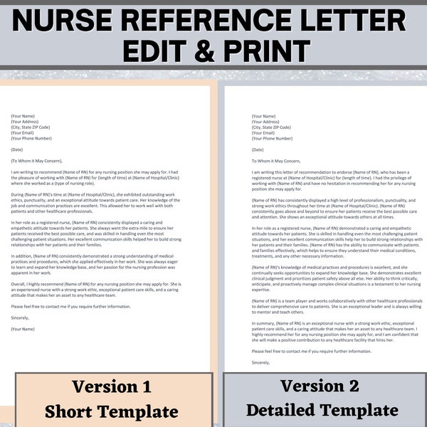 Letter of Recommendation Template for Nurses, Professional Reference Letter, Create a Personalized Nursing Reference Letter in Minutes