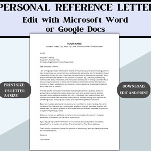 Plantilla de carta de referencia personal, carta de recomendación, referencia profesional o personal, cree una referencia personalizada en minutos