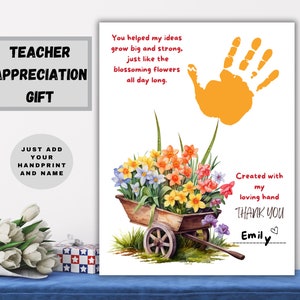 Teacher Appreciation Gift, Flower Handprint Art for a Teacher Thank You Gift, Teacher Appreciation Week Printable, Thank You Keepsake