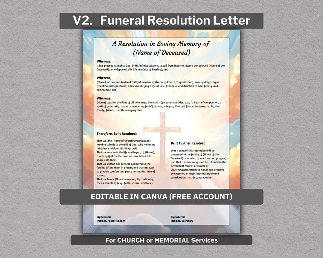 In Loving Memory Funeral Resolution Letter as Part of Your Funeral ...