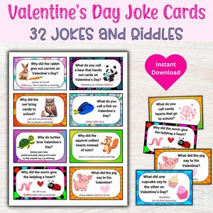 32 Printable Valentines Jokes Kids Lunch Box Jokes and Riddles Make it a Funny Valentines, Classroom Valentine’s Joke Cards, Joke of the Day