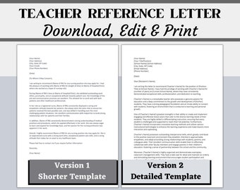 Teachers Letter of Recommendation Template - Capture Your Teachers Character & Skill Set - Professional Character Reference