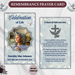 Gebedskaarten voor begrafenis voor gebruik in een herdenkingsprogramma, viering van het leven bewerkbare gebedskaart, in Loving Memory Keepsake, gedichten voor begrafenissen