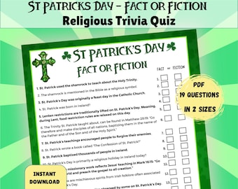 St Patrick&#39;s Day Trivia Game, Saint Patricks Religious Fact or Fiction Quiz, A Christian Printable Game, Team Building Games, Youth Group