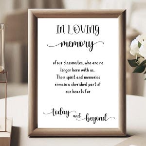 In Loving Memory High School Reunion Sign, Remembering College Classmates, In Loving Memory of Classmates Table Sign, Memorial Table Sign