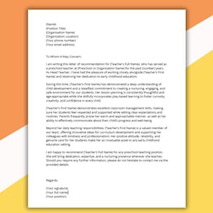Recommendation Letter for Preschool Teacher, Professional Reference Written Letter, Create Detailed Reference Letter Fast, Job Cover Letter