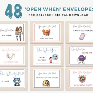Tarjetas Open When para un paquete de cuidado universitario, cartas Open When, sobres Open When para la universidad, obsequio a larga distancia Open the Envelope