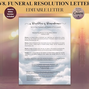 Carta de conmemoración para funerales, plantilla editable para servicio conmemorativo, programa de celebración de la vida para servicio funerario