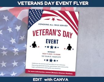Editable Veteran's Day Flyer Template for Event Promotion Happy Veterans Day Celebration Flyer Design - Fully Customizable Template