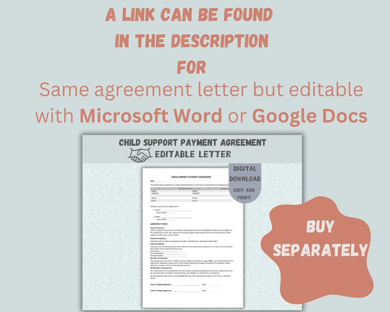 Editable Child Support Payment Agreement Letter - Personalize With Ease ...
