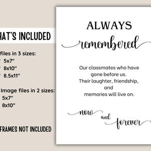 Always Remembered Classmate Memorial Sign High School Reunion Sign ...