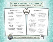 Funny Birthday Card Messages Printable – Sarcastic Birthday Wishes – Card Inserts for Handmade Cards