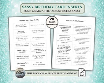 Funny Birthday Card Messages Printable – Sarcastic Birthday Wishes – Card Inserts for Handmade Cards
