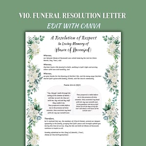 Funeral Resolution Letter A Resolution of Respect In Loving Memory, Editable Letter Template for Funeral Program or Memorial Service Support