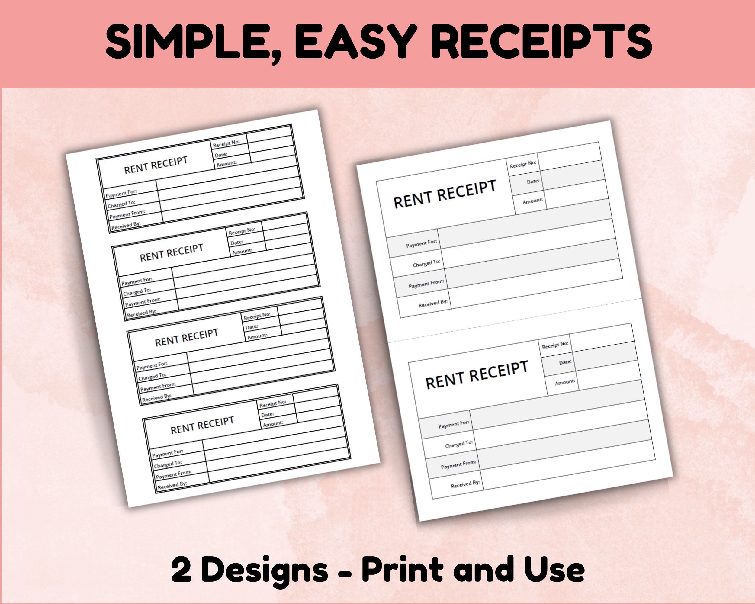 Receipt Template, A Printable Receipt that has Many Uses: Rent Receipt, Cash Receipt, Landlord Receipt. A Simple but Versatile Receipt Form
