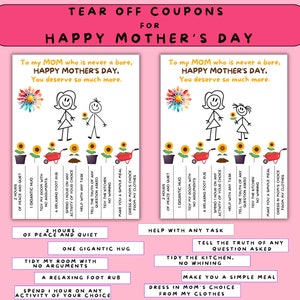 Volantino da staccare per la festa della mamma con 10 coupon - Idea regalo per la matrigna, idea regalo stampabile per la mamma, festa della mamma stampabile