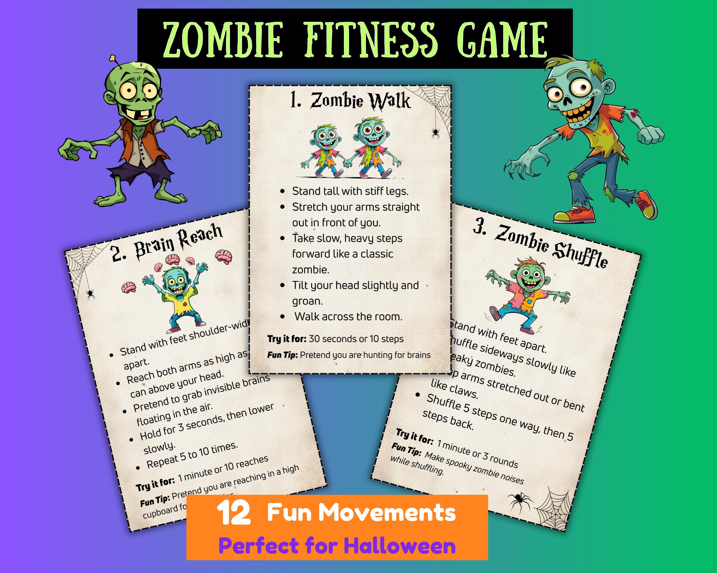 Zombie Movement Cards for Kids, Halloween Kids Game, Fun Printable ...
