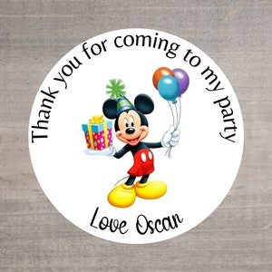 20 X Mickey Mouse Thank You For Coming To My Party Stickers: Personalise Your Party Favours!