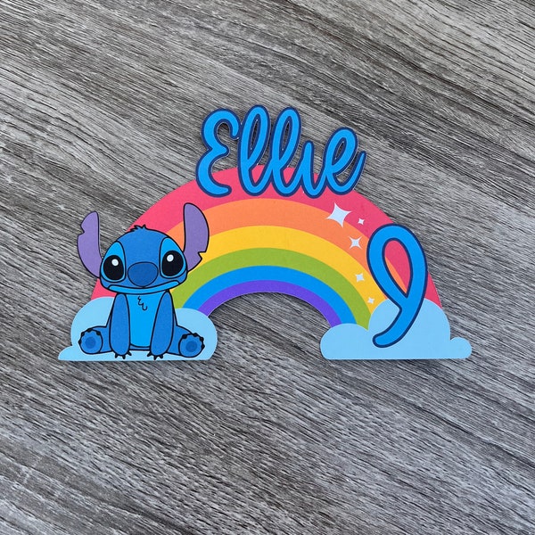 Personalised Stitch Rainbow Cake Topper