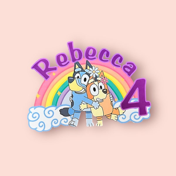 Personalised Bluey Rainbow Cake Topper