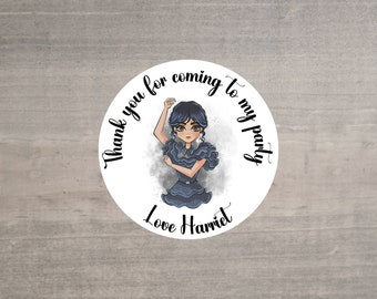 20 X Wednesday Addams Thank You For Coming To My Party Stickers: Personalise Your Party Favours!