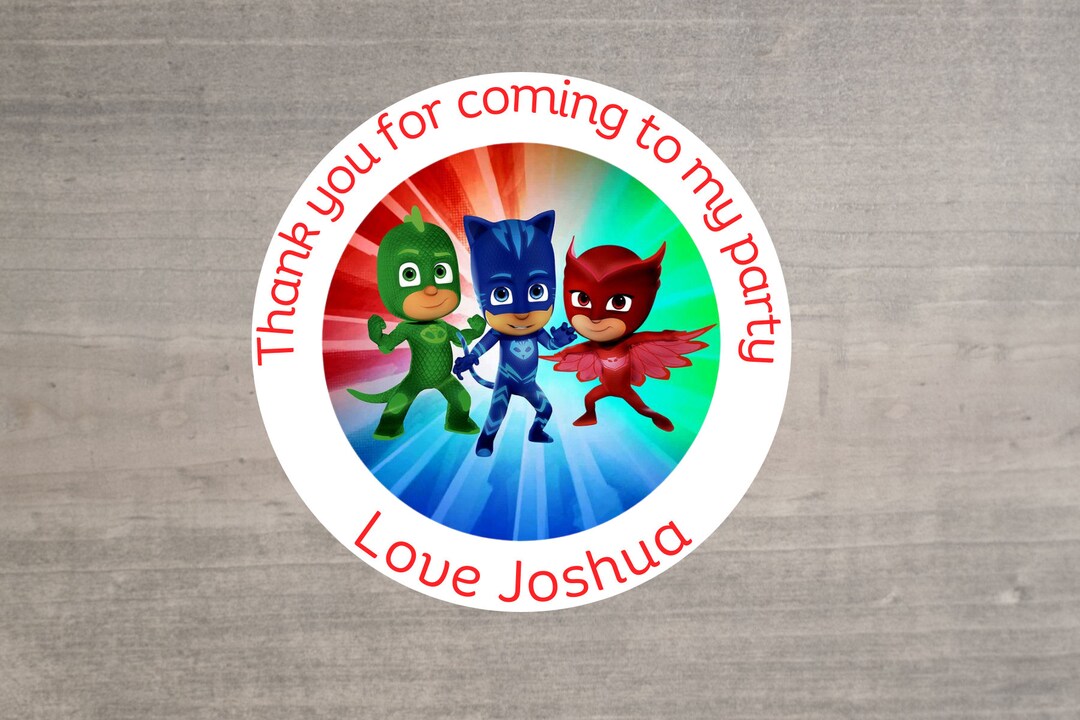 20 X PJ Masks Thank You for Coming to My Party Stickers: Personalise ...