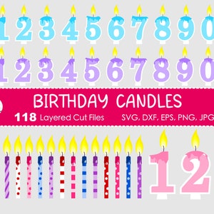 118 Verjaardagskaars SVG Bundel - Clipart, Gelaagde Cut Files