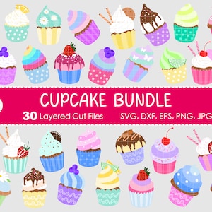 30 Cupcake SVG Bundle - Clipart, Layered Cut Files
