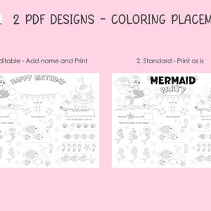 Editable Birthday Coloring Placemat (mermaid Themed) - Printable PDF ...