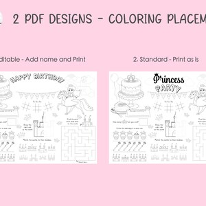 Editable Birthday Coloring Placemat (princess Themed) - Printable PDF ...