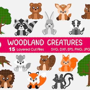Lot de 15 créatures des bois SVG - Clipart, fichiers coupés en couches
