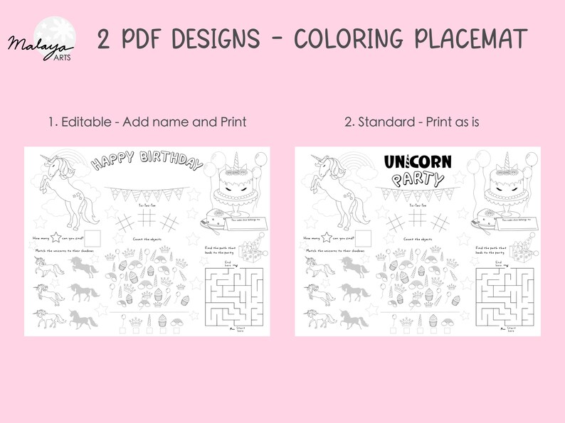 Editable Birthday Coloring Placemat (unicorn Themed) - Printable PDF - Etsy