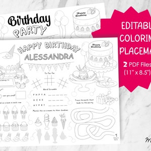 Editable Birthday Coloring Placemat (Ice Cream Themed) - Printable PDF