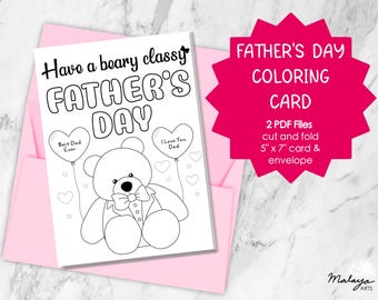 Biglietto da colorare per la Festa del Papà (gioco di parole con l'orso) - PDF stampabile