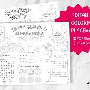 Editable Birthday Coloring Placemat (Cake Themed) - Printable PDF