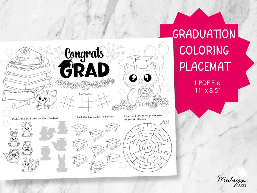 Graduation Coloring Placemat (woodland Themed) - Printable PDF - Etsy