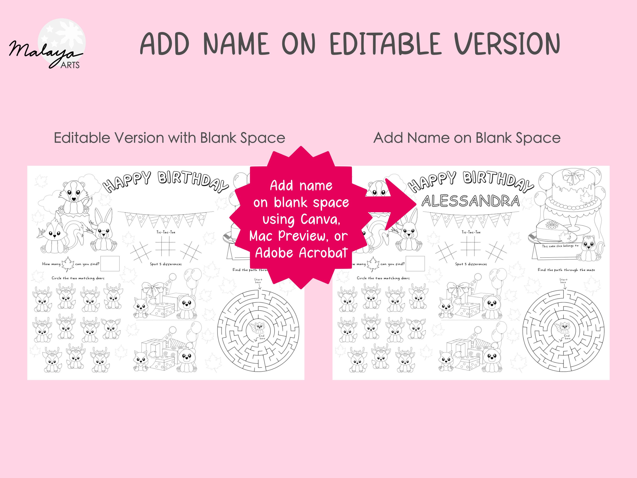 Editable Birthday Coloring Placemat (woodland Themed) - Printable PDF ...