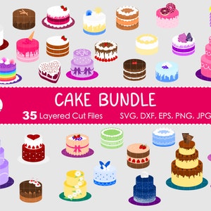 35 個のケーキ SVG バンドル - クリップアート、レイヤード カット ファイル
