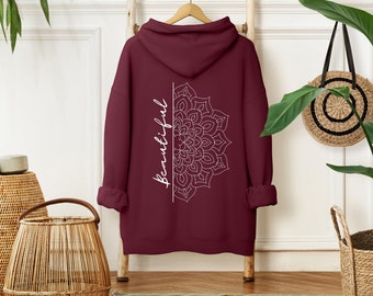 Kapuzenpullover, Backprint, Pullover, Mandala Print, Pullover Design, Geschenk, Pullover bedruckt, Spirituell Mandala, Pullover Rot