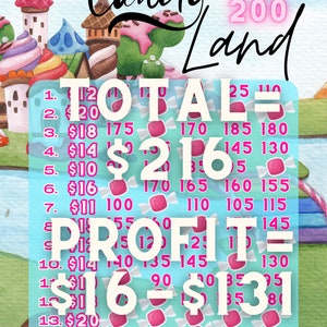 Bingo board PYP, 200 each row, downloadable bingo, with profit, candyland