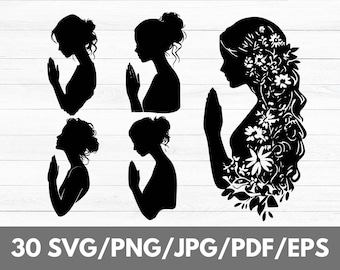 Woman Praying SVG Bundle. Silhouette PNG jpg files for Laser Cutting and Engraving. Christian Faith Clip Art for Cricut, Tumbler & Crafting